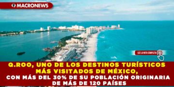 Q.ROO, UNO DE LOS DESTINOS TURÍSTICOS MÁS VISITADOS DE MÉXICO, CON MÁS DEL 30% DE SU POBLACIÓN ORIGINARIA DE MÁS DE 120 PAÍSES