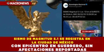 SISMO DE MAGNITUD 5.1 SE REGISTRA EN LA CIUDAD DE MÉXICO CON EPICENTRO EN GUERRERO, SIN AFECTACIONES REPORTADAS