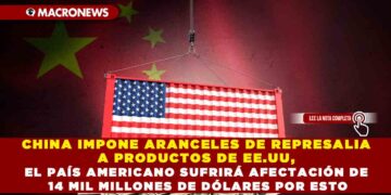 CHINA IMPONE ARANCELES DE REPRESALIA A PRODUCTOS DE EE.UU, EL PAÍS AMERICANO SUFRIRÁ AFECTACIÓN DE 14 MIL MILLONES DE DÓLARES POR ESTO