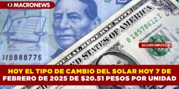 HOY EL TIPO DE CAMBIO DEL SOLAR HOY 7 DE FEBRERO DE 2025 DE $20.51 PESOS POR UNIDAD