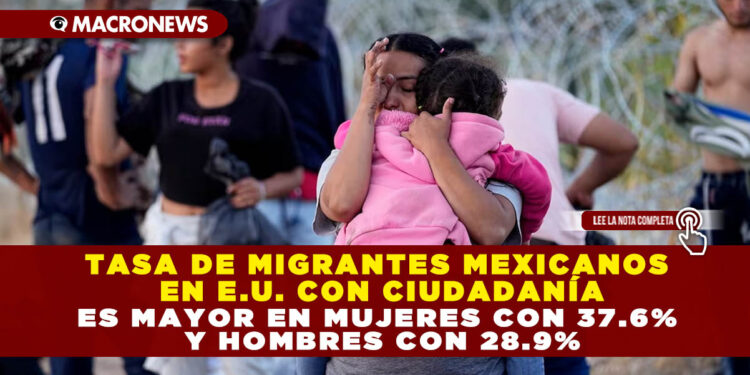 TASA DE MIGRANTES MEXICANOS EN E.U. CON CIUDADANÍA ES MAYOR EN MUJERES CON 37.6% Y HOMBRES CON 28.9%