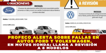 PROFECO ALERTA SOBRE FALLAS EN AUTOS FORD Y VOLKSWAGEN, EN MOTOS HONDA; LLAMA A REVISIÓN A 8 MODELOS