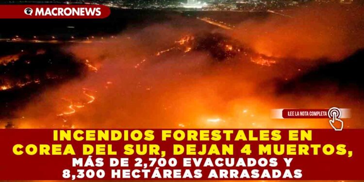 INCENDIOS FORESTALES EN COREA DEL SUR, DEJAN 4 MUERTOS, MÁS DE 2,700 EVACUADOS Y 8,300 HECTÁREAS ARRASADAS