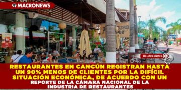 RESTAURANTES EN CANCÚN REGISTRAN HASTA UN 90% MENOS DE CLIENTES POR LA DIFÍCIL SITUACIÓN ECONÓMICA, DE ACUERDO CON UN REPORTE DE LA CÁMARA NACIONAL DE LA INDUSTRIA DE RESTAURANTES