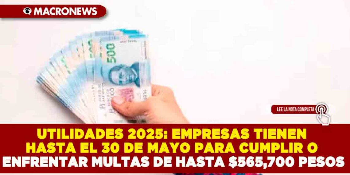UTILIDADES 2025: EMPRESAS TIENEN HASTA EL 30 DE MAYO PARA CUMPLIR O ENFRENTAR MULTAS DE HASTA $565,700 PESOS