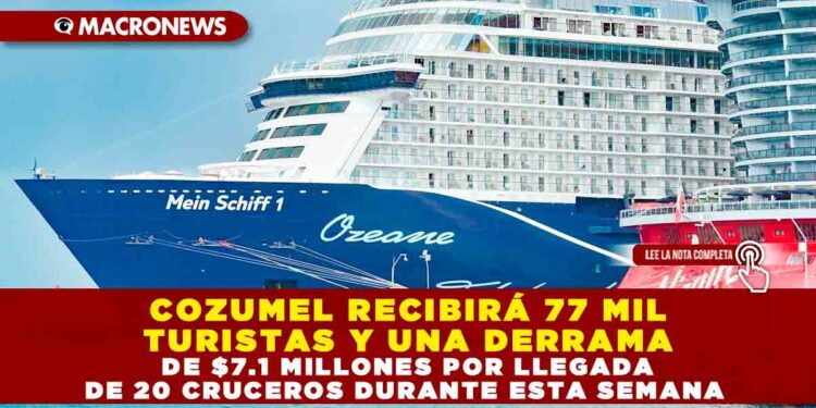 COZUMEL RECIBIRÁ 77 MIL TURISTAS Y UNA DERRAMA DE $7.1 MILLONES POR LLEGADA DE 20 CRUCEROS DURANTE ESTA SEMANA