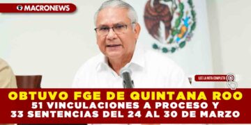 OBTUVO FGE DE QUINTANA ROO 51 VINCULACIONES A PROCESO Y 33 SENTENCIAS DEL 24 AL 30 DE MARZO