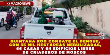 QUINTANA ROO COMBATE EL DENGUE, CON 35 MIL HECTÁREAS NEBULIZADAS, 66 CASAS Y 64 EDIFICIOS LIBRES DE CRIADEROS DE MOSCOS
