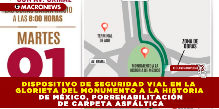 DISPOSITIVO DE SEGURIDAD VIAL EN LA GLORIETA DEL MONUMENTO A LA HISTORIA DE MÉXICO, POR REHABILITACIÓN DE CARPETA ASFÁLTICA