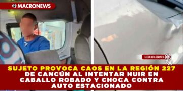 SUJETO PROVOCA CAOS EN LA REGIÓN 227 DE CANCÚN AL INTENTAR HUIR EN CABALLO ROBADO Y CHOCA CONTRA AUTO ESTACIONADO