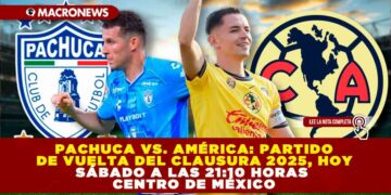 PACHUCA VS. AMÉRICA: PARTIDO DE VUELTA DEL CLAUSURA 2025, HOY SÁBADO A LAS 21:10 HORAS CENTRO DE MÉXICO