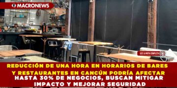 REDUCCIÓN DE UNA HORA EN HORARIOS DE BARES Y RESTAURANTES EN CANCÚN PODRÍA AFECTAR HASTA 30% DE NEGOCIOS, BUSCAN MITIGAR IMPACTO Y MEJORAR SEGURIDAD