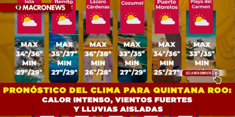 PRONÓSTICO DEL CLIMA PARA QUINTANA ROO: CALOR INTENSO, VIENTOS FUERTES Y LLUVIAS AISLADAS