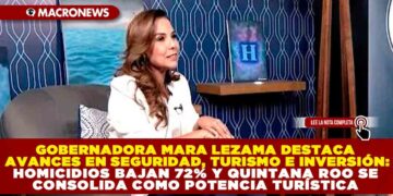 GOBERNADORA MARA LEZAMA DESTACA AVANCES EN SEGURIDAD, TURISMO E INVERSIÓN: HOMICIDIOS BAJAN 72% Y QUINTANA ROO SE CONSOLIDA COMO POTENCIA TURÍSTICA