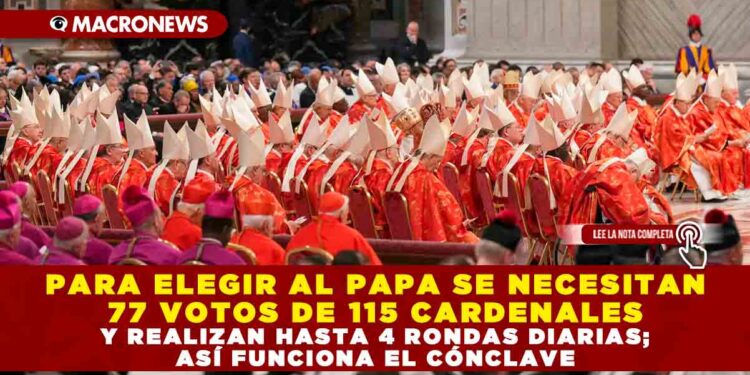 PARA ELEGIR AL PAPA SE NECESITAN 77 VOTOS DE 115 CARDENALES Y REALIZAN HASTA 4 RONDAS DIARIAS; ASÍ FUNCIONA EL CÓNCLAVE