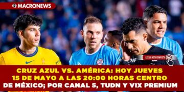 CRUZ AZUL VS. AMÉRICA: HOY JUEVES 15 DE MAYO A LAS 20:00 HORAS CENTRO DE MÉXICO; POR CANAL 5, TUDN Y VIX PREMIUM