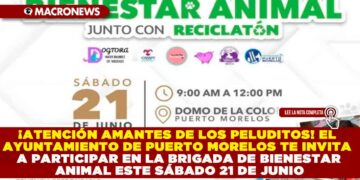 ¡ATENCIÓN AMANTES DE LOS PELUDITOS! EL AYUNTAMIENTO DE PUERTO MORELOS TE INVITA A PARTICIPAR EN LA BRIGADA DE BIENESTAR ANIMAL ESTE SÁBADO 21 DE JUNIO
