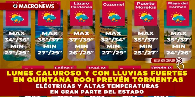 LUNES CALUROSO Y CON LLUVIAS FUERTES EN QUINTANA ROO: PREVÉN TORMENTAS ELÉCTRICAS Y ALTAS TEMPERATURAS EN GRAN PARTE DEL ESTADO