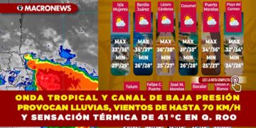 ONDA TROPICAL Y CANAL DE BAJA PRESIÓN PROVOCAN LLUVIAS, VIENTOS DE HASTA 70 KM/H Y SENSACIÓN TÉRMICA DE 41 °C EN QUINTANA ROO