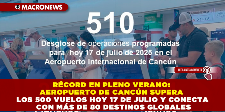 RÉCORD EN PLENO VERANO: AEROPUERTO DE CANCÚN SUPERA LOS 500 VUELOS HOY 17 DE JULIO Y CONECTA CON MÁS DE 80 DESTINOS GLOBALES