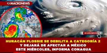 HURACÁN FLOSSIE SE DEBILITA A CATEGORÍA 2 Y DEJARÁ DE AFECTAR A MÉXICO ESTE MIÉRCOLES, INFORMA CONAGUA