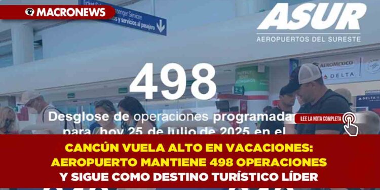 CANCÚN VUELA ALTO EN VACACIONES: AEROPUERTO MANTIENE 498 OPERACIONES Y SIGUE COMO DESTINO TURÍSTICO LÍDER