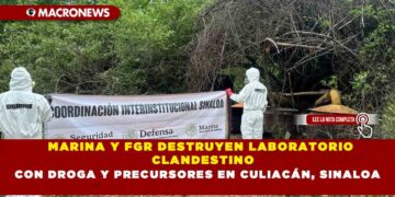 MARINA Y FGR DESTRUYEN LABORATORIO CLANDESTINO CON DROGA Y PRECURSORES EN CULIACÁN, SINALOA