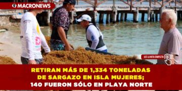 RETIRAN MÁS DE 1,334 TONELADAS DE SARGAZO EN ISLA MUJERES; 140 FUERON SÓLO EN PLAYA NORTE