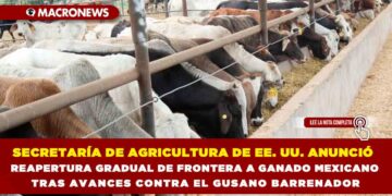 SECRETARÍA DE AGRICULTURA DE ESTADOS UNIDOS ANUNCIÓ REAPERTURA GRADUAL DE FRONTERA AL GANADO MEXICANO TRAS AVANCES CONTRA EL GUSANO BARRENADOR