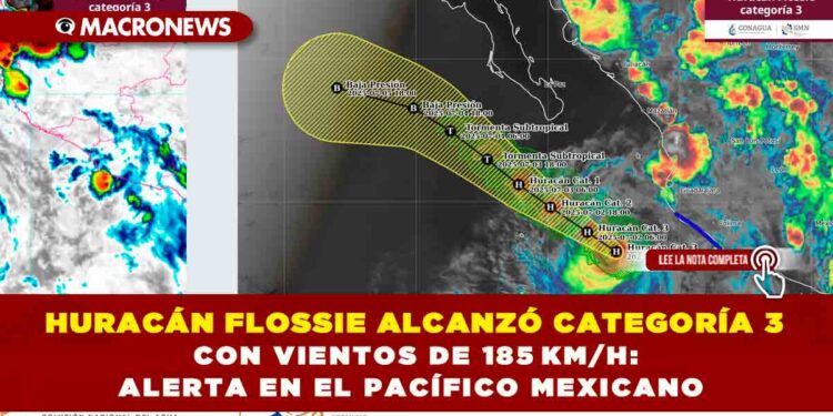 HURACÁN FLOSSIE ALCANZÓ CATEGORÍA 3 CON VIENTOS DE 185 KM/H: ALERTA EN EL PACÍFICO MEXICANO