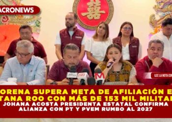 MORENA SUPERA META DE AFILIACIÓN EN QUINTANA ROO CON MÁS DE 153 MIL MILITANTES; JOHANA ACOSTA PRESIDENTA ESTATAL CONFIRMA ALIANZA CON PT Y PVEM RUMBO AL 2027