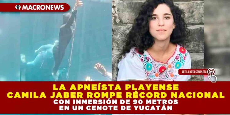 LA APNEÍSTA PLAYENSE CAMILA JABER ROMPE RÉCORD NACIONAL CON INMERSIÓN DE 90 METROS EN UN CENOTE DE YUCATÁN