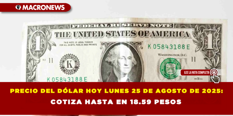 PRECIO DEL DÓLAR HOY LUNES 25 DE AGOSTO DE 2025: COTIZA HASTA EN 18.59 PESOS