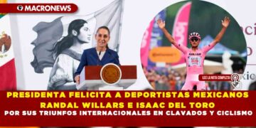 PRESIDENTA FELICITA A DEPORTISTAS MEXICANOS RANDAL WILLARS E ISAAC DEL TORO POR SUS TRIUNFOS INTERNACIONALES EN CLAVADOS Y CICLISMO