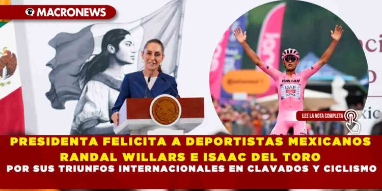 PRESIDENTA FELICITA A DEPORTISTAS MEXICANOS RANDAL WILLARS E ISAAC DEL TORO POR SUS TRIUNFOS INTERNACIONALES EN CLAVADOS Y CICLISMO