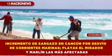 INCREMENTO DE SARGAZO EN CANCÚN POR DESVÍO DE CORRIENTES MARINAS; PLAYAS EL MIRADOR Y MARLÍN LAS MÁS AFECTADAS