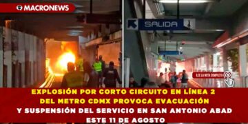 EXPLOSIÓN POR CORTO CIRCUITO EN LÍNEA 2 DEL METRO CDMX PROVOCA EVACUACIÓN Y SUSPENSIÓN DEL SERVICIO EN SAN ANTONIO ABAD ESTE 11 DE AGOSTO