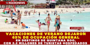 VACACIONES DE VERANO DEJARON 65% DE OCUPACIÓN GENERAL EN DESTINOS DE QUINTANA ROO, CON 2.2 MILLONES DE TURISTAS HOSPEDADOS