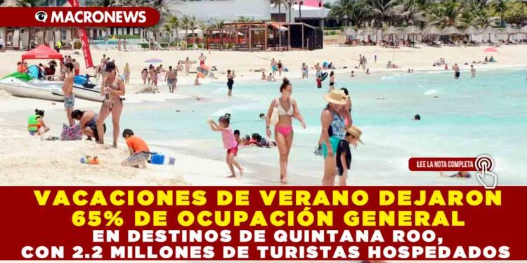 VACACIONES DE VERANO DEJARON 65% DE OCUPACIÓN GENERAL EN DESTINOS DE QUINTANA ROO, CON 2.2 MILLONES DE TURISTAS HOSPEDADOS