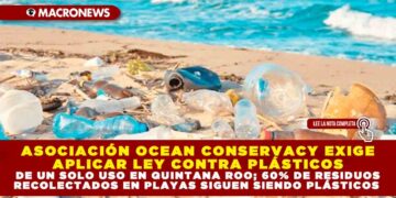 ASOCIACIÓN OCEAN CONSERVACY EXIGE APLICAR LEY CONTRA PLÁSTICOS DE UN SOLO USO EN QUINTANA ROO; 60% DE RESIDUOS RECOLECTADOS EN PLAYAS SIGUEN SIENDO PLÁSTICOS