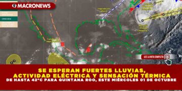 SE ESPERAN FUERTES LLUVIAS, ACTIVIDAD ELÉCTRICA Y SENSACIÓN TÉRMICA DE HASTA 42°C PARA QUINTANA ROO, ESTE MIÉRCOLES 01 DE OCTUBRE