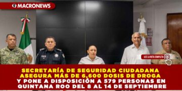 SECRETARÍA DE SEGURIDAD CIUDADANA ASEGURA MÁS DE 6,600 DOSIS DE DROGA Y PONE A DISPOSICIÓN A 579 PERSONAS EN QUINTANA ROO DEL 8 AL 14 DE SEPTIEMBRE