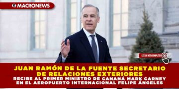 JUAN RAMÓN DE LA FUENTE SECRETARIO DE RELACIONES EXTERIORES RECIBE AL PRIMER MINISTRO DE CANANÁ MARK CARNEY EN EL AEROPUERTO INTERNACIONAL FELIPE ÁNGELES
