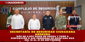 SECRETARÍA DE SEGURIDAD CIUDADANA ASEGURA MÁS DE 2,300 DOSIS DE DROGA Y PONE A DISPOSICIÓN A 440 PERSONAS EN QUINTANA ROO DEL 15 AL 21 DE SEPTIEMBRE