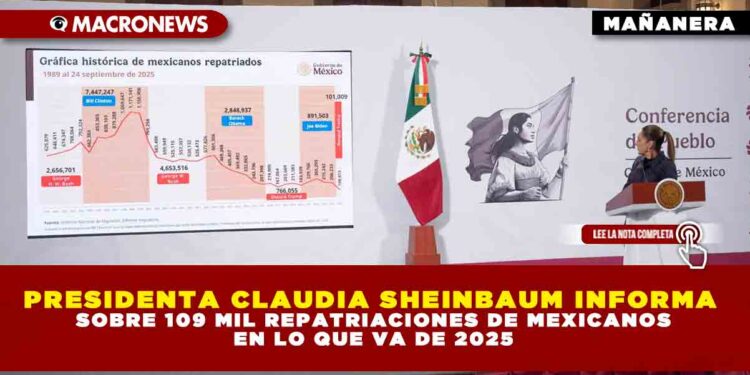 PRESIDENTA CLAUDIA SHEINBAUM INFORMA SOBRE 109 MIL REPATRIACIONES DE MEXICANOS EN LO QUE VA DE 2025