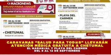 CARAVANAS “SALUD PARA TOD@S” LLEVARÁN ATENCIÓN MÉDICA GRATUITA A CHETUMAL, EL NARANJAL Y PLAYA DEL CARMEN DEL 8 AL 12 DE SEPTIEMBRE
