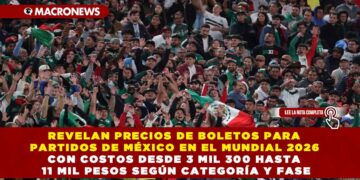 REVELAN PRECIOS DE BOLETOS PARA PARTIDOS DE MÉXICO EN EL MUNDIAL 2026 CON COSTOS DESDE 3 MIL 300 HASTA 11 MIL PESOS SEGÚN CATEGORÍA Y FASE