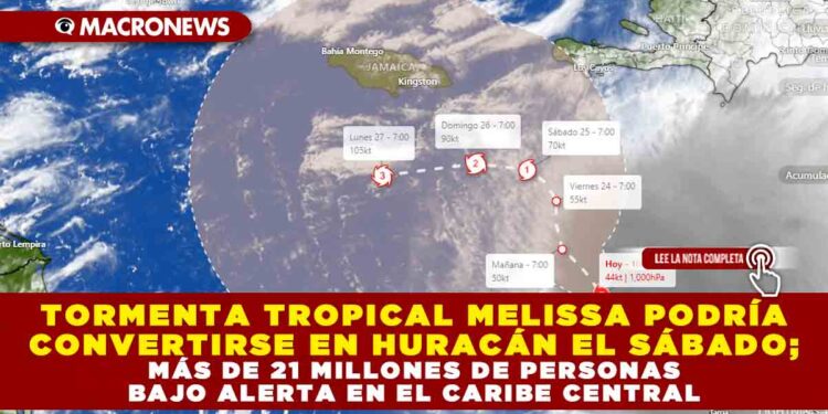 TORMENTA TROPICAL MELISSA PODRÍA CONVERTIRSE EN HURACÁN EL SÁBADO JUEVES; MÁS DE 21 MILLONES DE PERSONAS BAJO ALERTA EN EL CARIBE CENTRAL