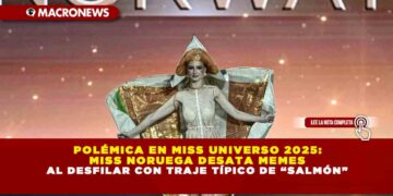 POLÉMICA EN MISS UNIVERSO 2025: MISS NORUEGA DESATA MEMES AL DESFILAR CON TRAJE TÍPICO DE “SALMÓN”
