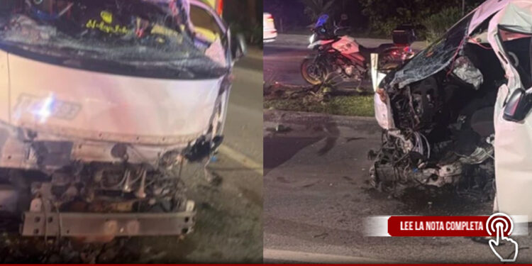 FUERTE ACCIDENTE EN LA ZONA HOTELERA DE CANCÚN GENERA CAOS VIAL; UNA VAN CHOCA CONTRA PALMERA SIN DEJAR HERIDOS